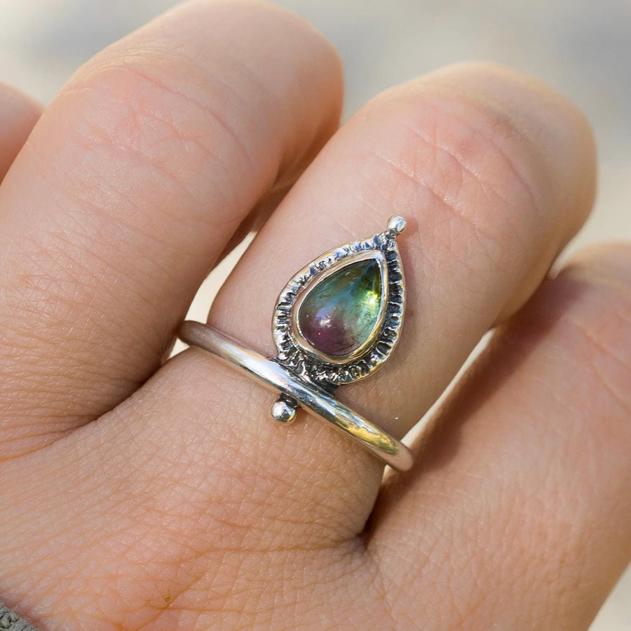 MARGOT Tourmaline Ring, Sz 8, Blue Green Bicolor Watermelon tourmaline, Teardrop Pear, Sterling silver, gift for her, handmade