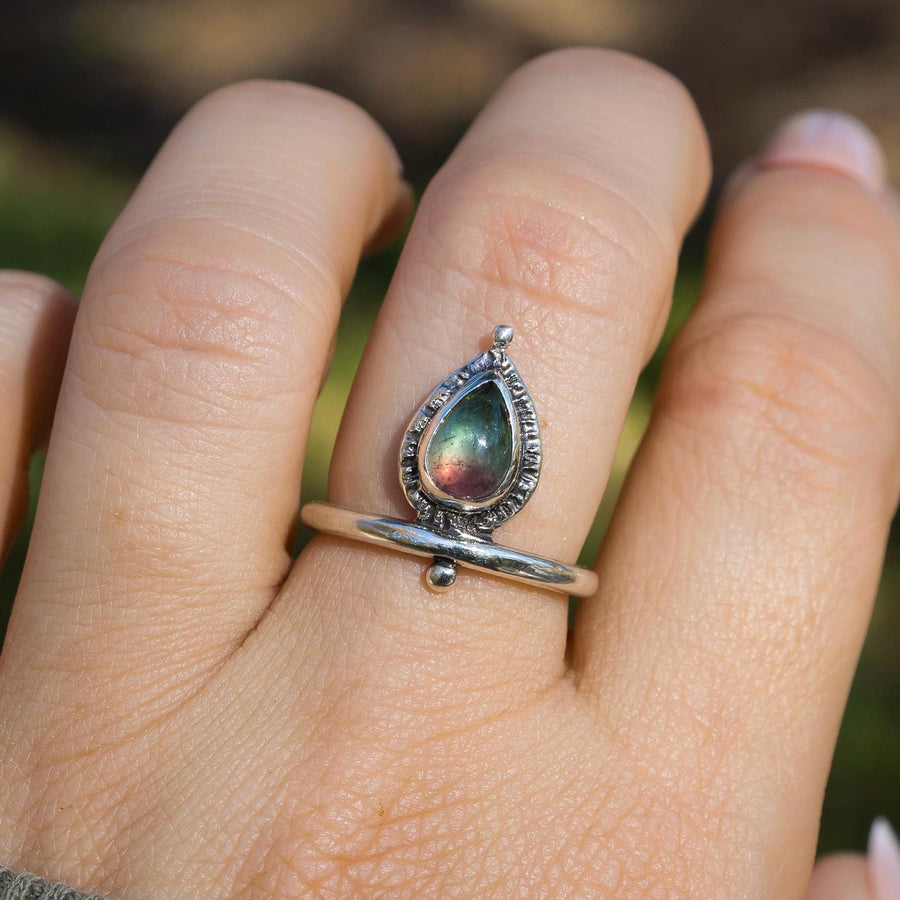 MARGOT Tourmaline Ring, Sz 8, Blue Green Bicolor Watermelon tourmaline, Teardrop Pear, Sterling silver, gift for her, handmade