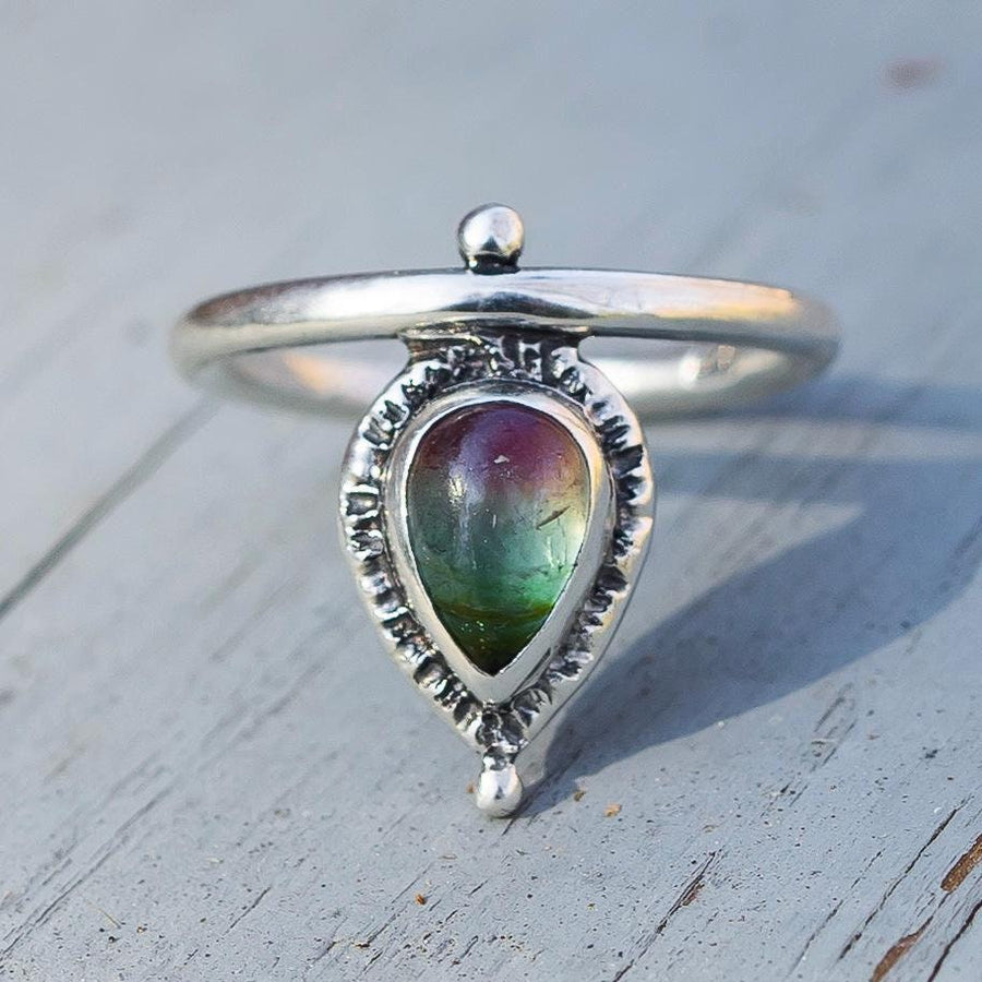 Watermelon tourmaline pear ring