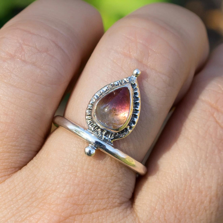 MARGOT Tourmaline Ring, Sz 9, Pink Bicolor Watermelon tourmaline, Teardrop Pear, Sterling silver, gift for her, handmade