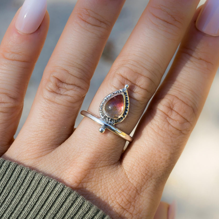 MARGOT Tourmaline Ring, Sz 9, Pink Bicolor Watermelon tourmaline, Teardrop Pear, Sterling silver, gift for her, handmade