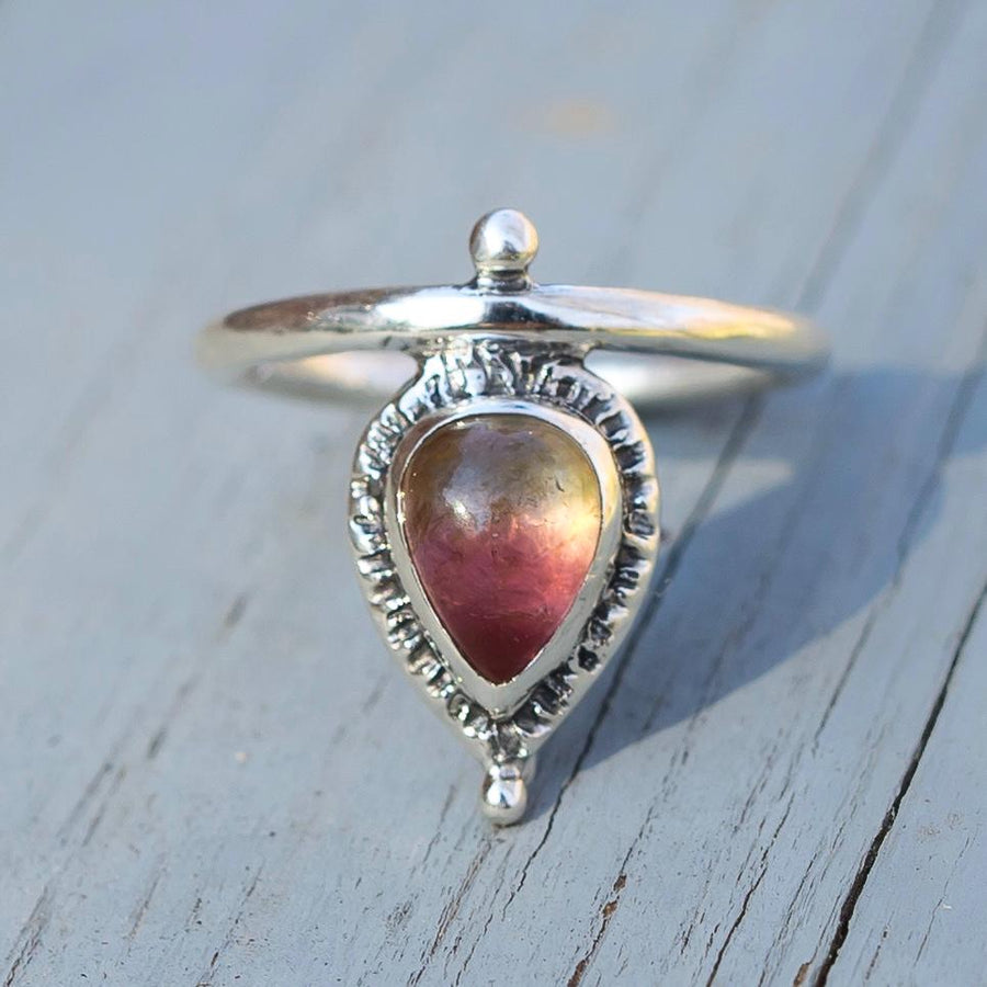 MARGOT Tourmaline Ring, Sz 9, Pink Bicolor Watermelon tourmaline, Teardrop Pear, Sterling silver, gift for her, handmade