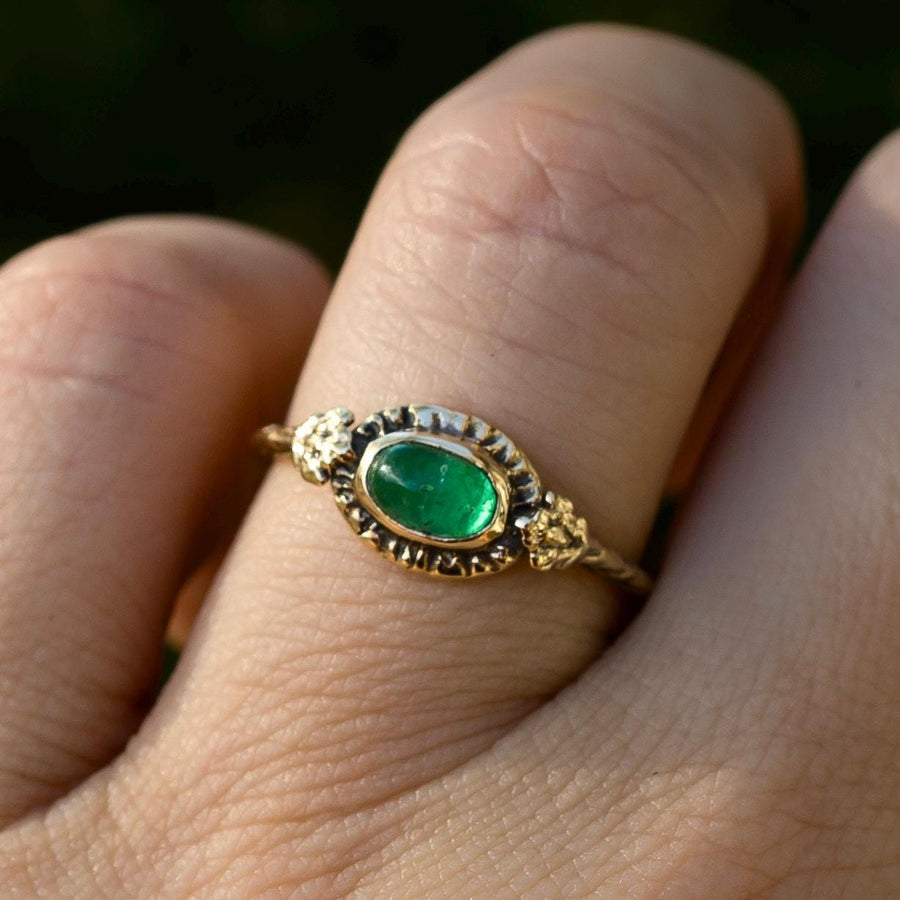 14k Gold HARMONY Emerald Ring, Size 7.5, Branch Leaf, Natural emerald, Green, May Birthstone, Handmade, Dainty, Gift, One of a kind