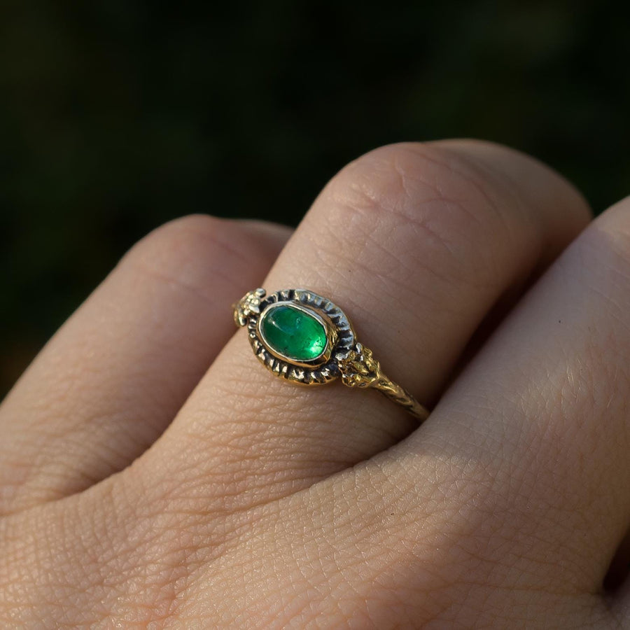 14k Gold HARMONY Emerald Ring, Size 7.5, Branch Leaf, Natural emerald, Green, May Birthstone, Handmade, Dainty, Gift, One of a kind