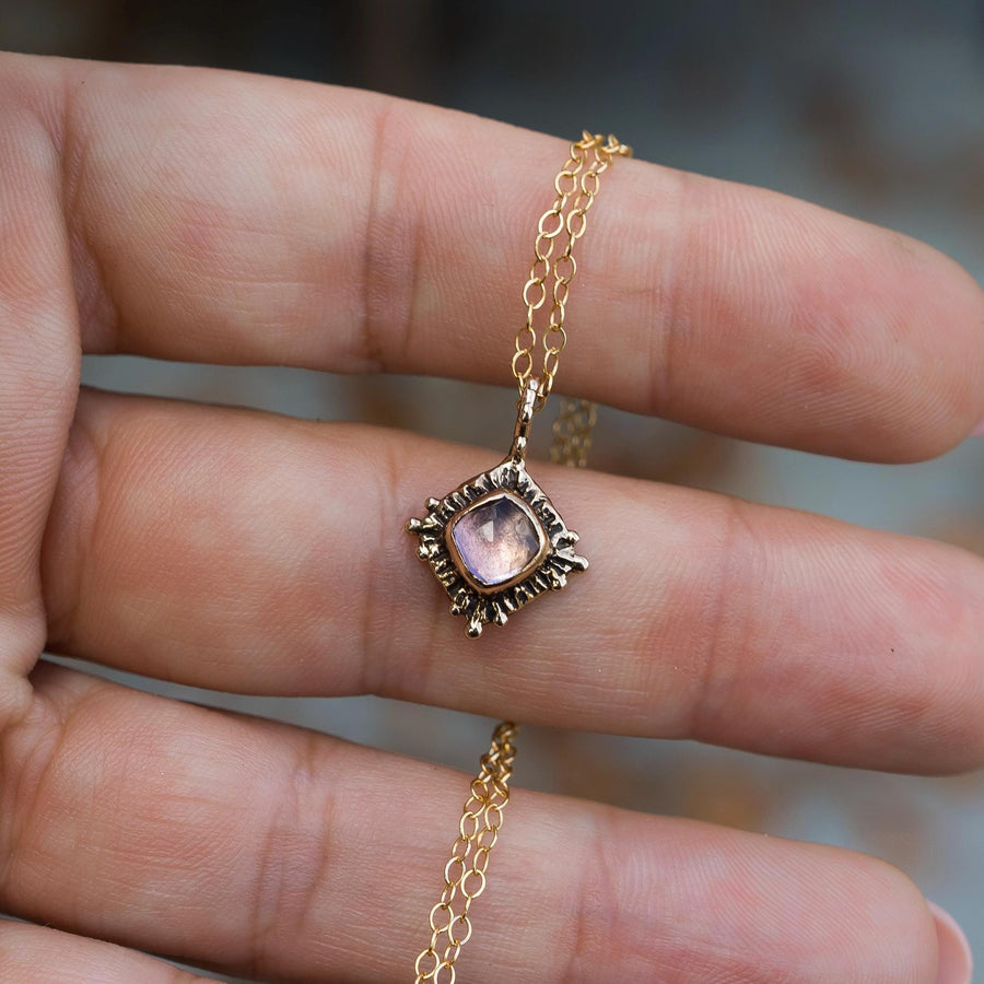 TRINITY / Pink Amethsyt Pendant, Antique Style, purple gemstone, Dainty Cushion Cut, Celestial, Spiritual, gift for her, January Birthstone