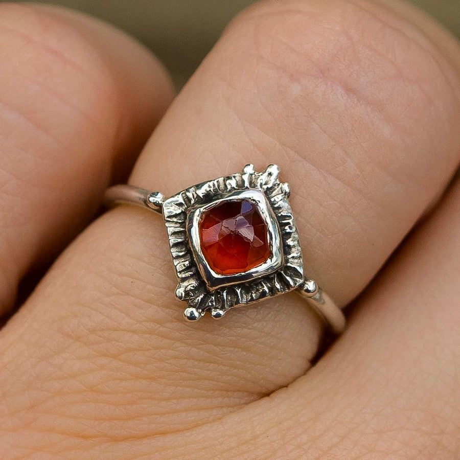 TRINITY / Garnet Ring, Cushion cut, Red Hessonite Garnet, January Birthstone, Handmade, sterling silver, 14k gold, Dainty, Gift