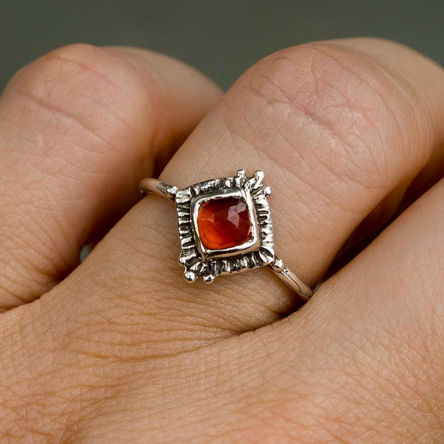 TRINITY / Garnet Ring, Cushion cut, Red Hessonite Garnet, January Birthstone, Handmade, sterling silver, 14k gold, Dainty, Gift