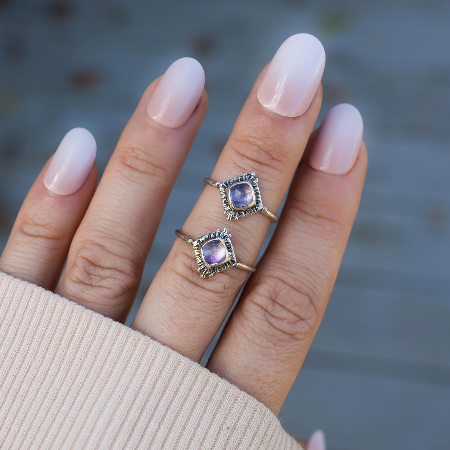 TRINITY / Pink Amethyst Ring, Cushion cut, Lavender, February Birthstone, Handmade, sterling silver, 14k gold, Dainty, Gift