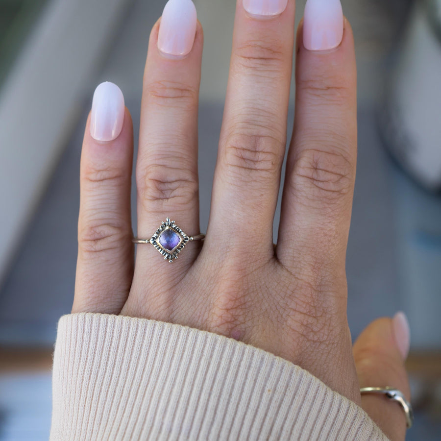 TRINITY / Pink Amethyst Ring, Cushion cut, Lavender, February Birthstone, Handmade, sterling silver, 14k gold, Dainty, Gift