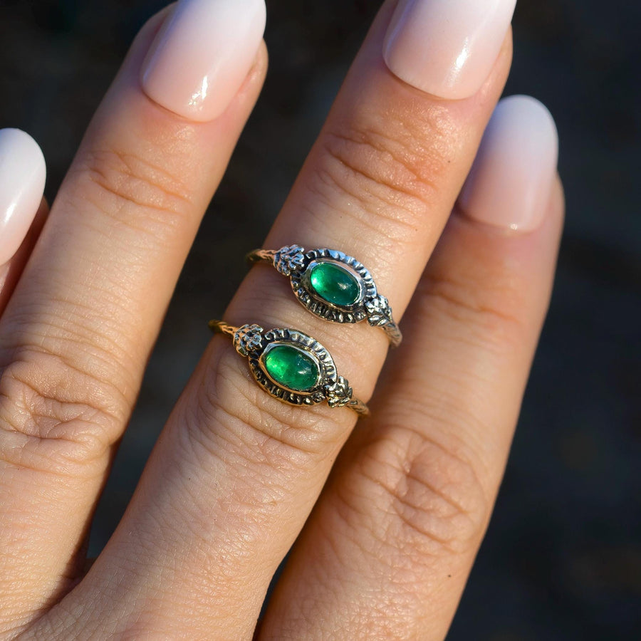 14k Gold HARMONY Emerald Ring, Size 7.5, Branch Leaf, Natural emerald, Green, May Birthstone, Handmade, Dainty, Gift, One of a kind