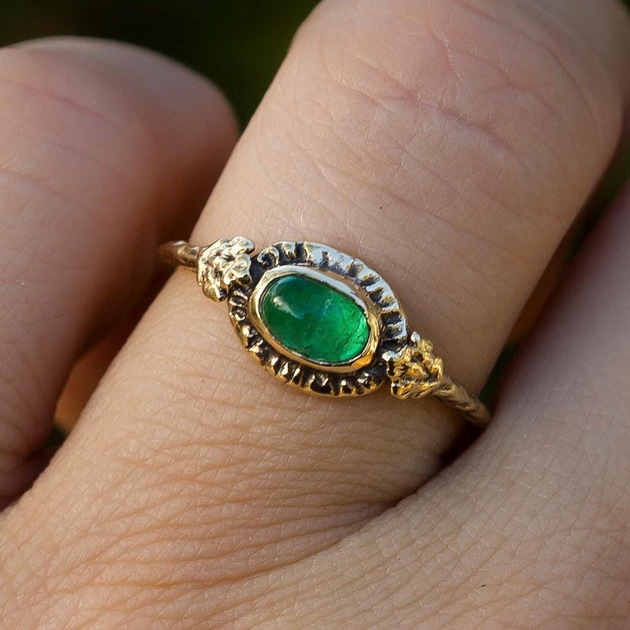 14k Gold HARMONY Emerald Ring, Size 7.5, Branch Leaf, Natural emerald, Green, May Birthstone, Handmade, Dainty, Gift, One of a kind