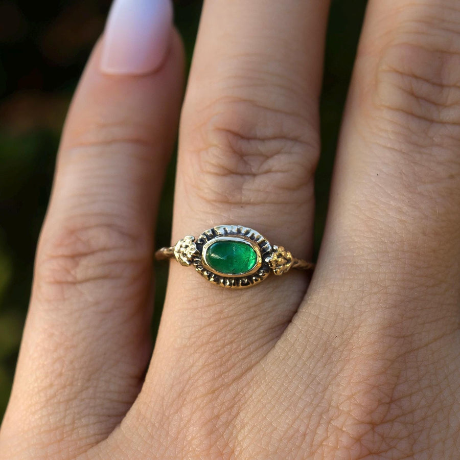 14k Gold HARMONY Emerald Ring, Size 7.5, Branch Leaf, Natural emerald, Green, May Birthstone, Handmade, Dainty, Gift, One of a kind