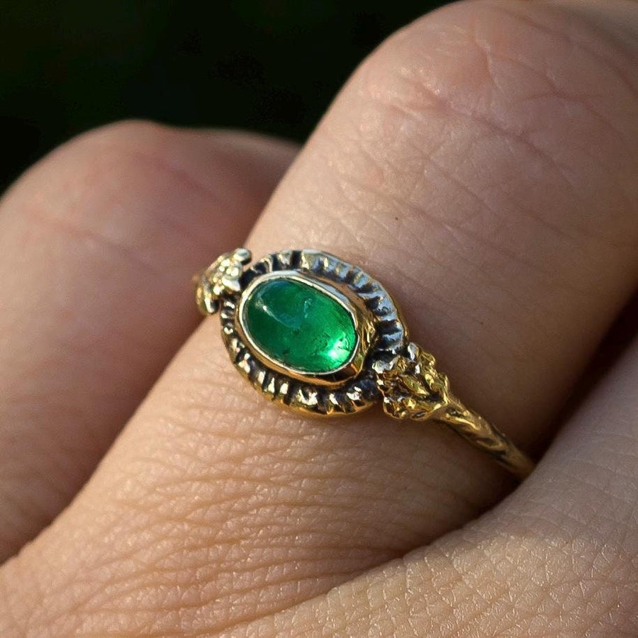 14k gold emerald branch ring