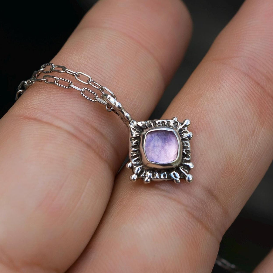 TRINITY / Pink Amethsyt Pendant, Antique Style, purple gemstone, Dainty Cushion Cut, Celestial, Spiritual, gift for her, January Birthstone