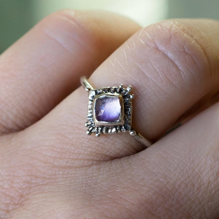 TRINITY / Pink Amethyst Ring, Cushion cut, Lavender, February Birthstone, Handmade, sterling silver, 14k gold, Dainty, Gift