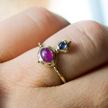 14k Gold Ruby + Tanzanite Ring, Sz 7, Solid Gold, Dainty, antique, vintage style, Gift for her, handmade