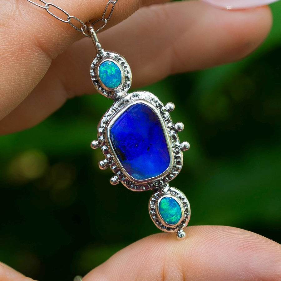 Boulder Opal Silver Pendant, Australian Opal, Multi Stone, Handmade, Sterling Silver, Blue, Purple, Unique Gift, Fine Jewelry, Gift for her