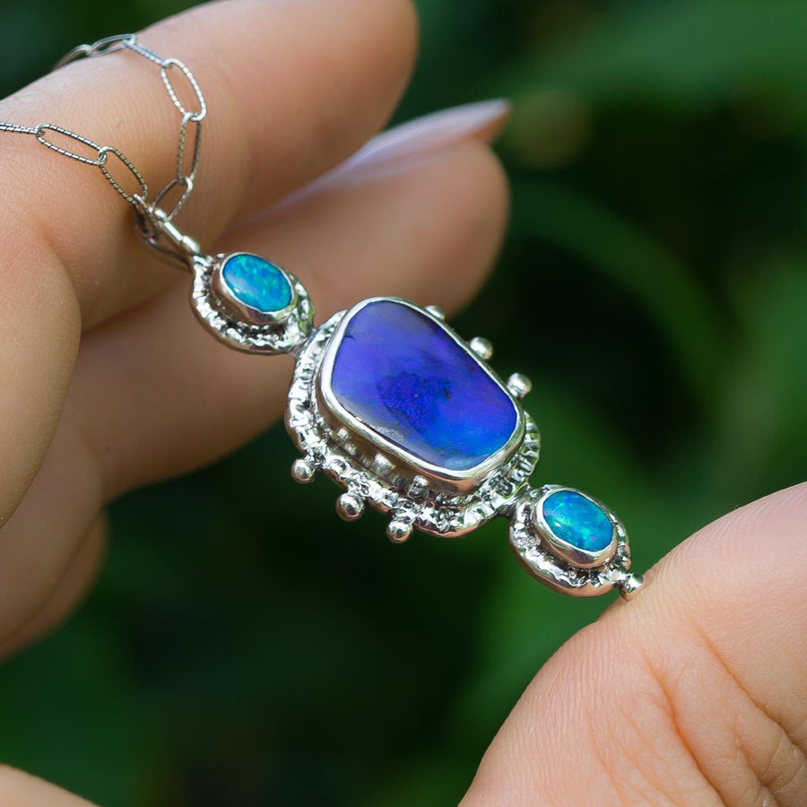 Boulder Opal Silver Pendant, Australian Opal, Multi Stone, Handmade, Sterling Silver, Blue, Purple, Unique Gift, Fine Jewelry, Gift for her