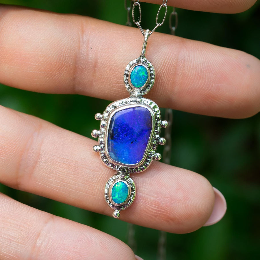Boulder Opal Silver Pendant, Australian Opal, Multi Stone, Handmade, Sterling Silver, Blue, Purple, Unique Gift, Fine Jewelry, Gift for her