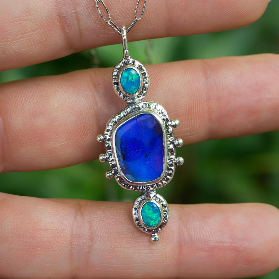 Boulder Opal Silver Pendant, Australian Opal, Multi Stone, Handmade, Sterling Silver, Blue, Purple, Unique Gift, Fine Jewelry, Gift for her