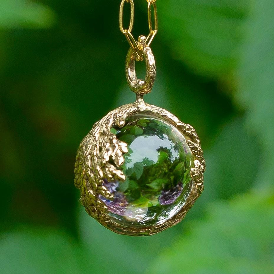 PRE-ORDER Quartz Orb Leaf Pendant