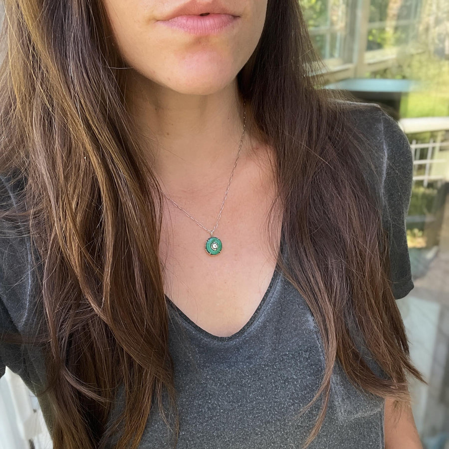 Raw Malachite + Zircon Pendant