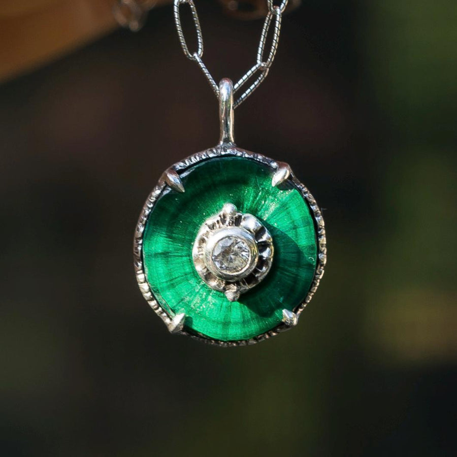 Raw Malachite + Zircon Pendant