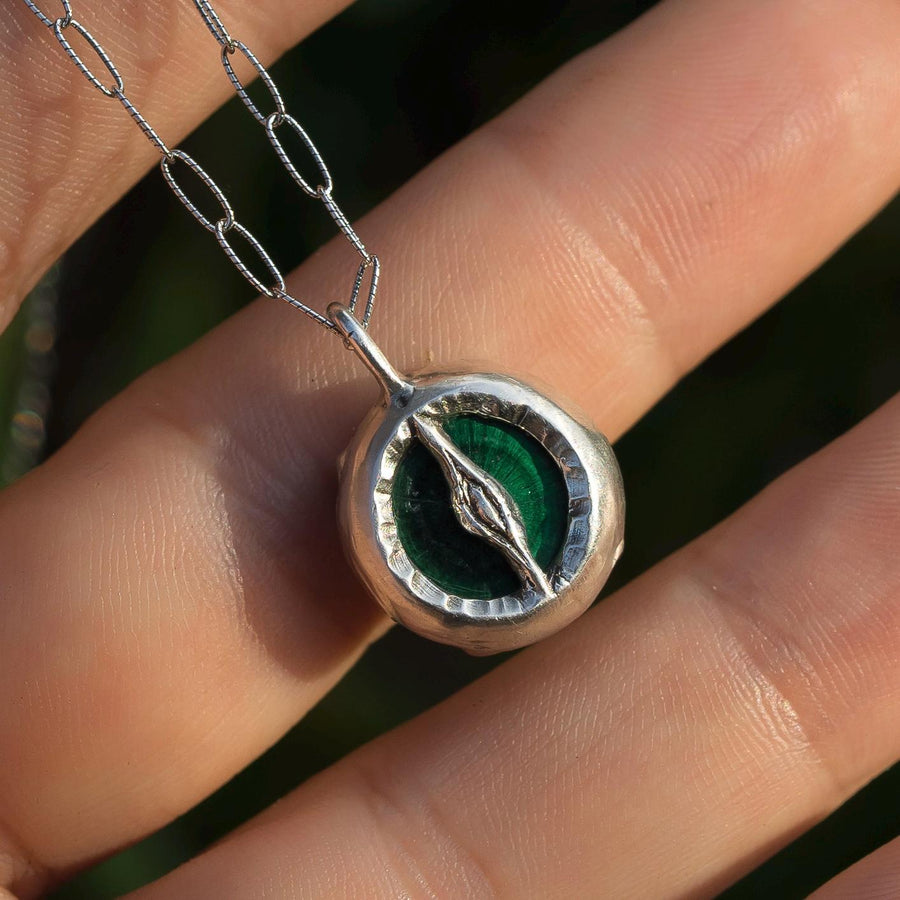 Raw Malachite + Zircon Pendant