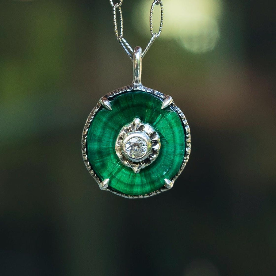 Raw Malachite + Zircon Pendant