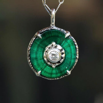 Raw Malachite + Zircon Pendant
