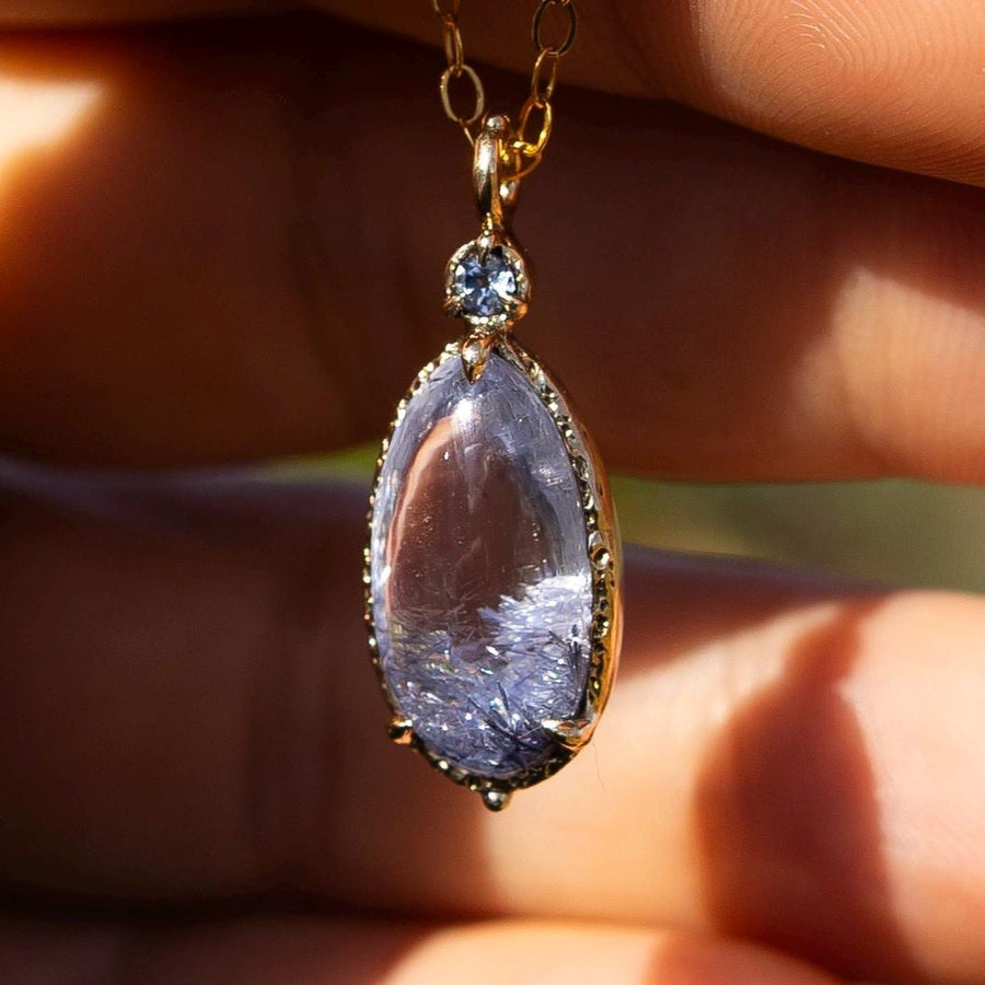 14k Gold Dumortierite Quartz Pendant