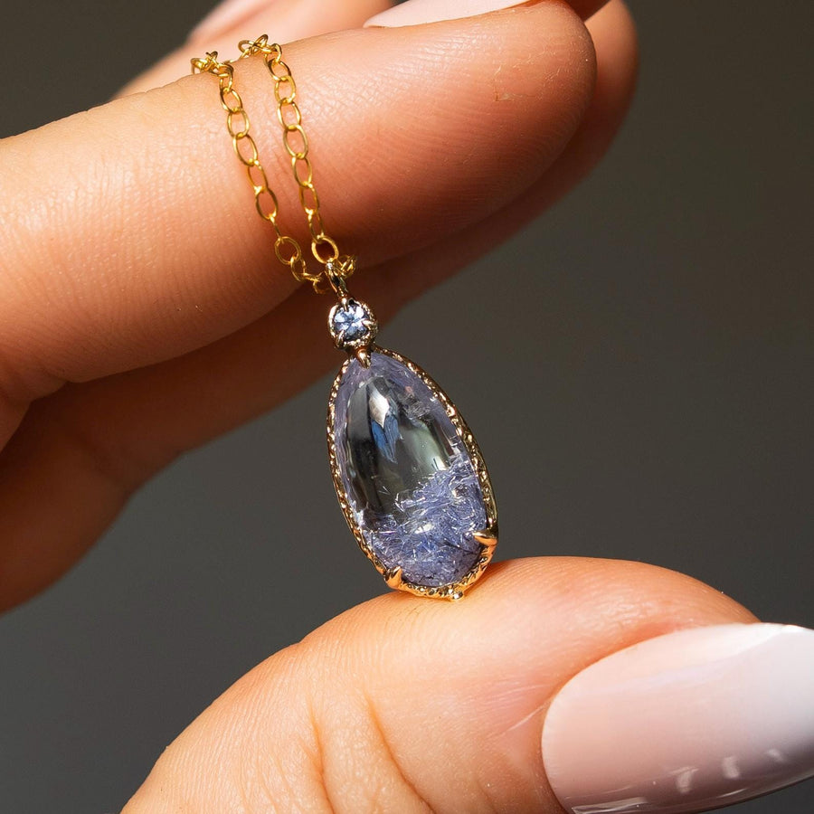 14k Gold Dumortierite Quartz Pendant