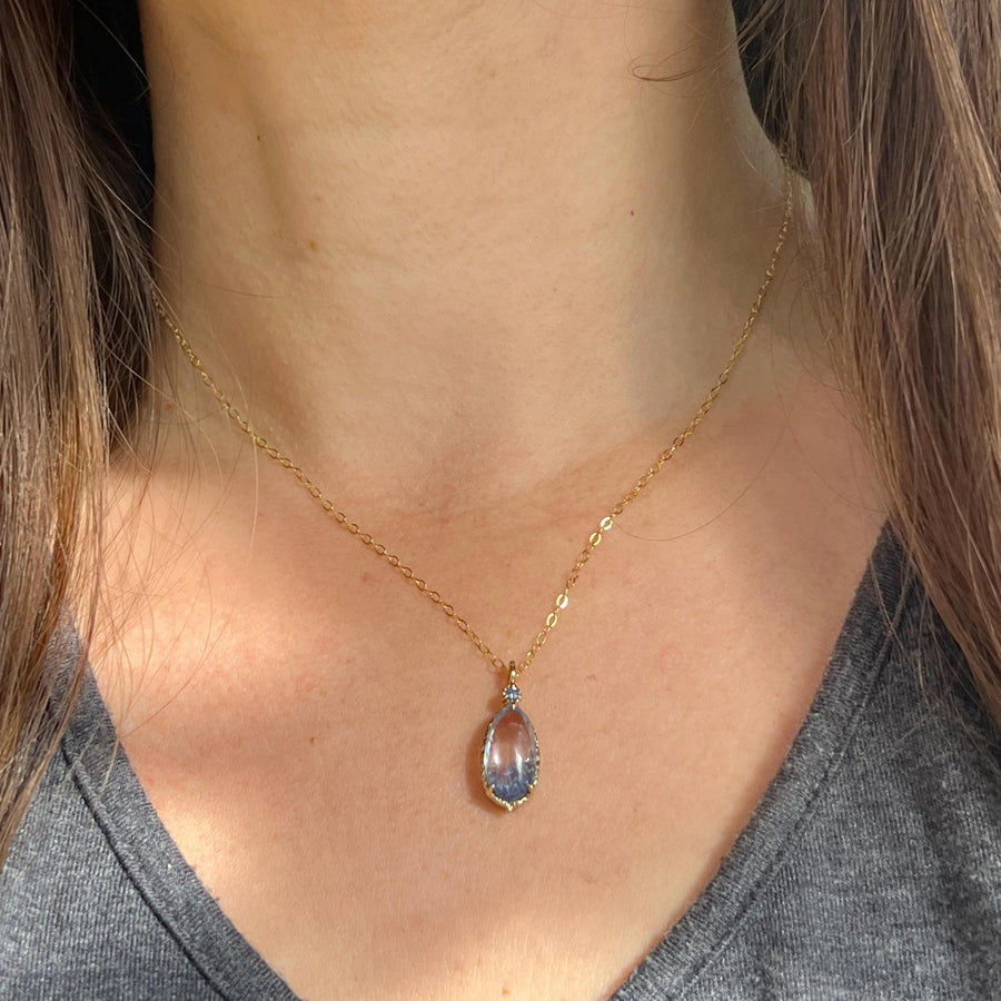 14k Gold Dumortierite Quartz Pendant