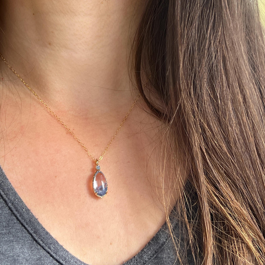 14k Gold Dumortierite Quartz Pendant