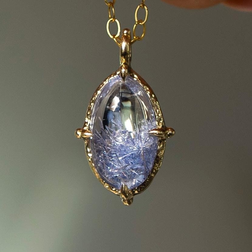 14k Gold Dumortierite Quartz Pendant