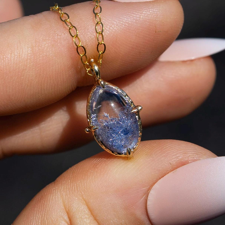 14k Gold Dumortierite Quartz Pendant