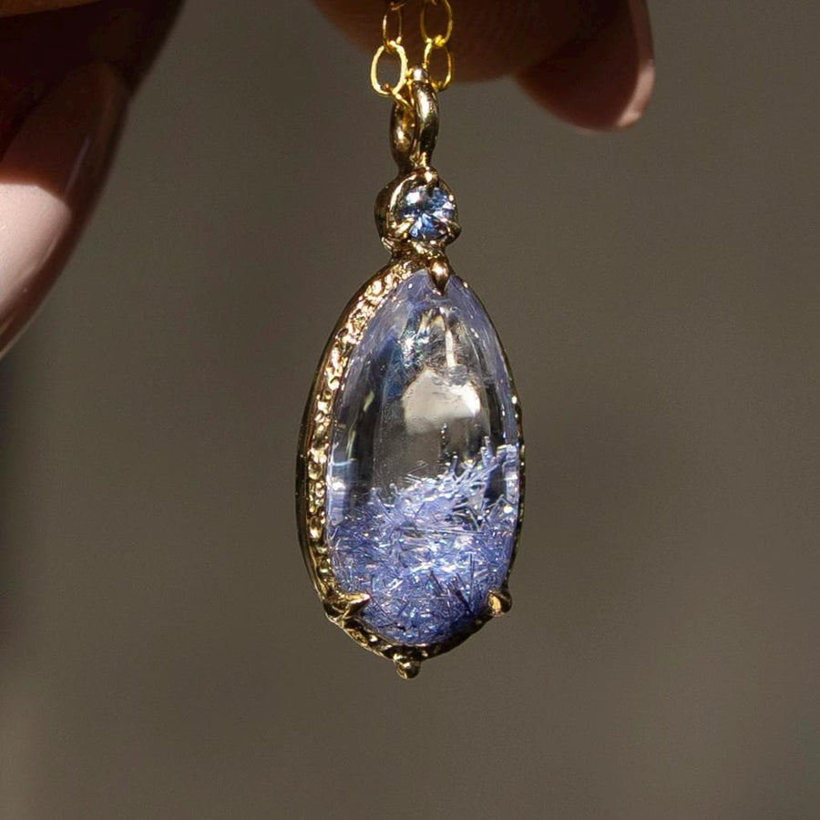 14k Gold Dumortierite Quartz Pendant