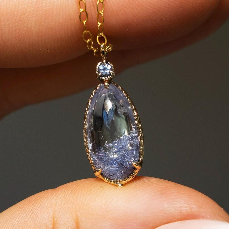 14k Gold Dumortierite Quartz Pendant