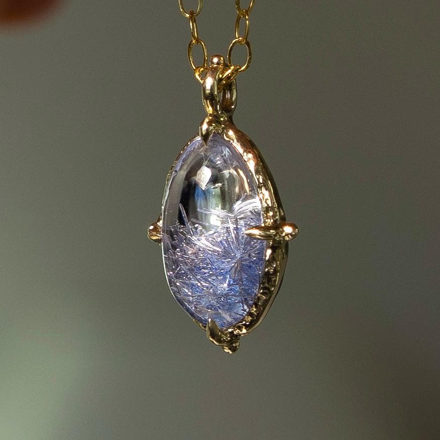 14k Gold Dumortierite Quartz Pendant