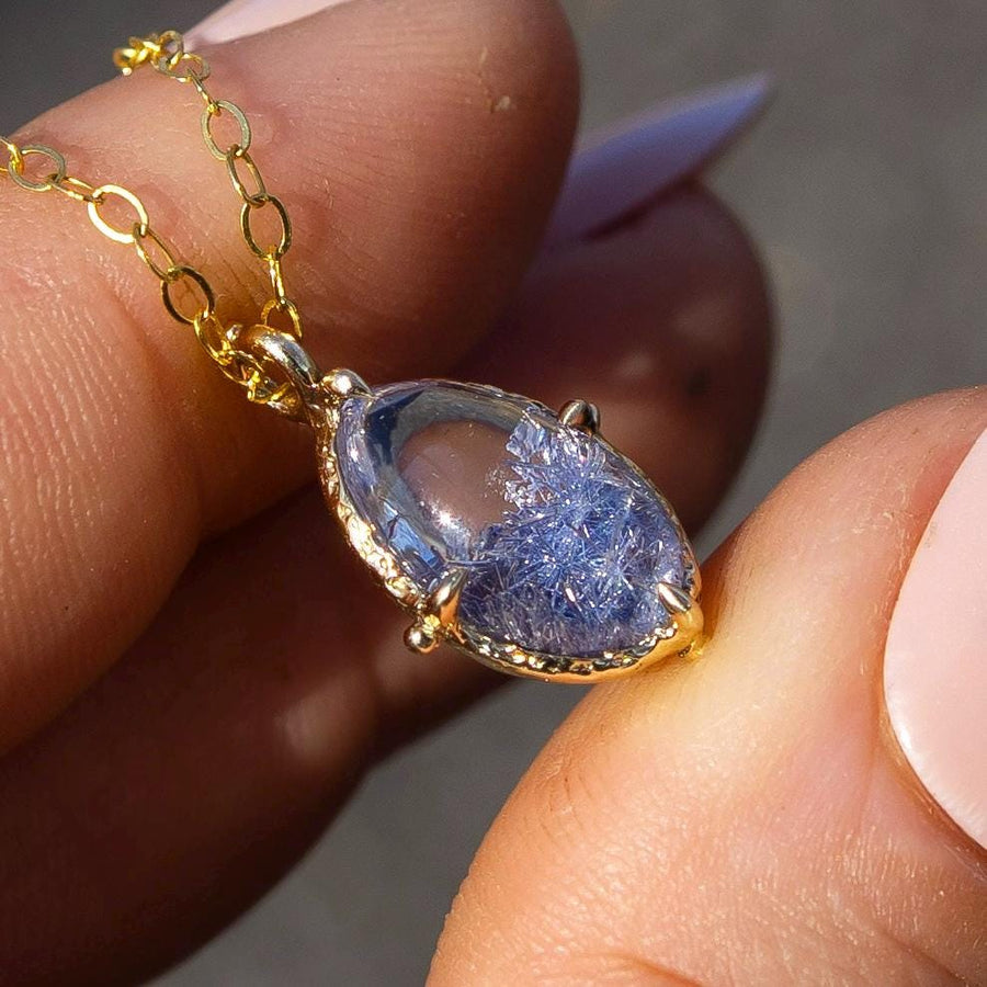 14k Gold Dumortierite Quartz Pendant