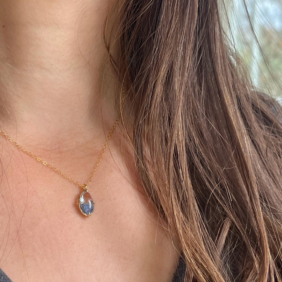 14k Gold Dumortierite Quartz Pendant