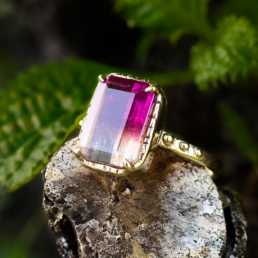 pink bicolor tourmaline gold ring