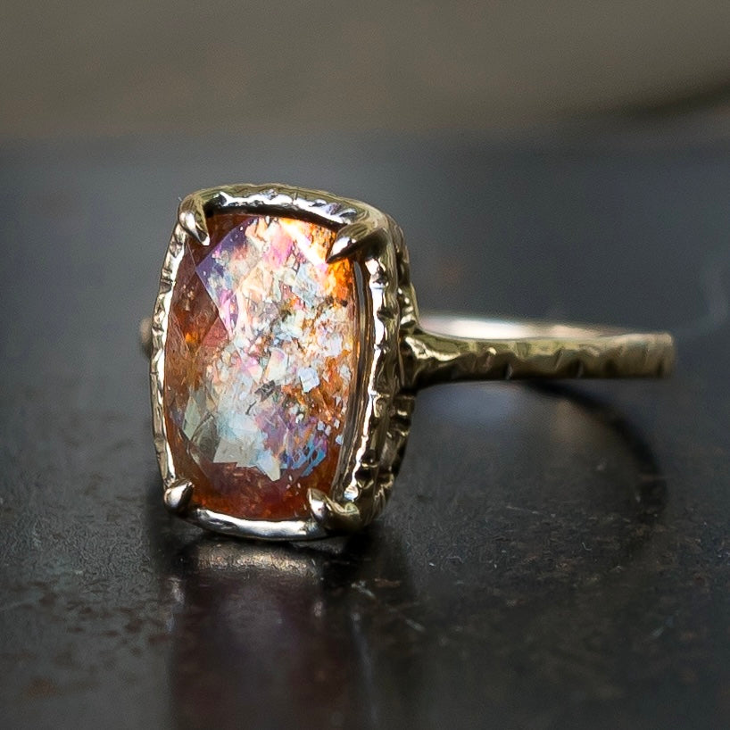 14k gold faceted confetti sunstone ring