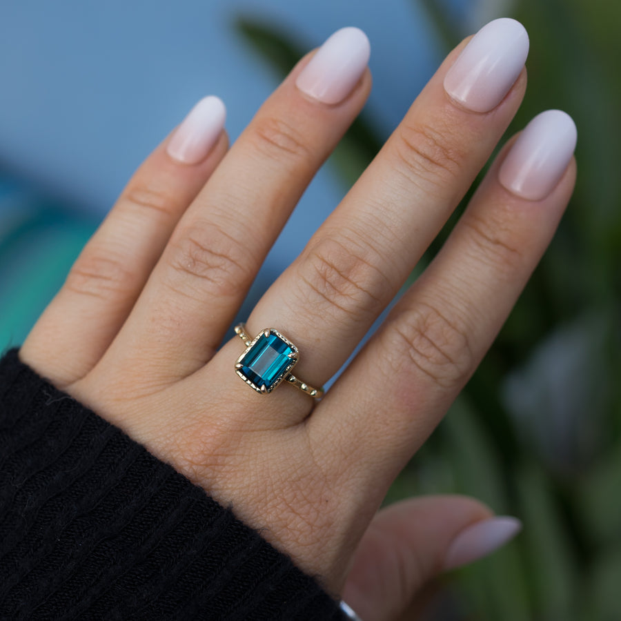indicolite tourmaline 14k gold prong ring