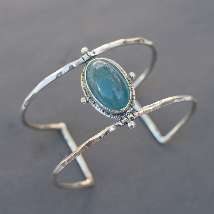 blue aquamarine silver  statement cuff