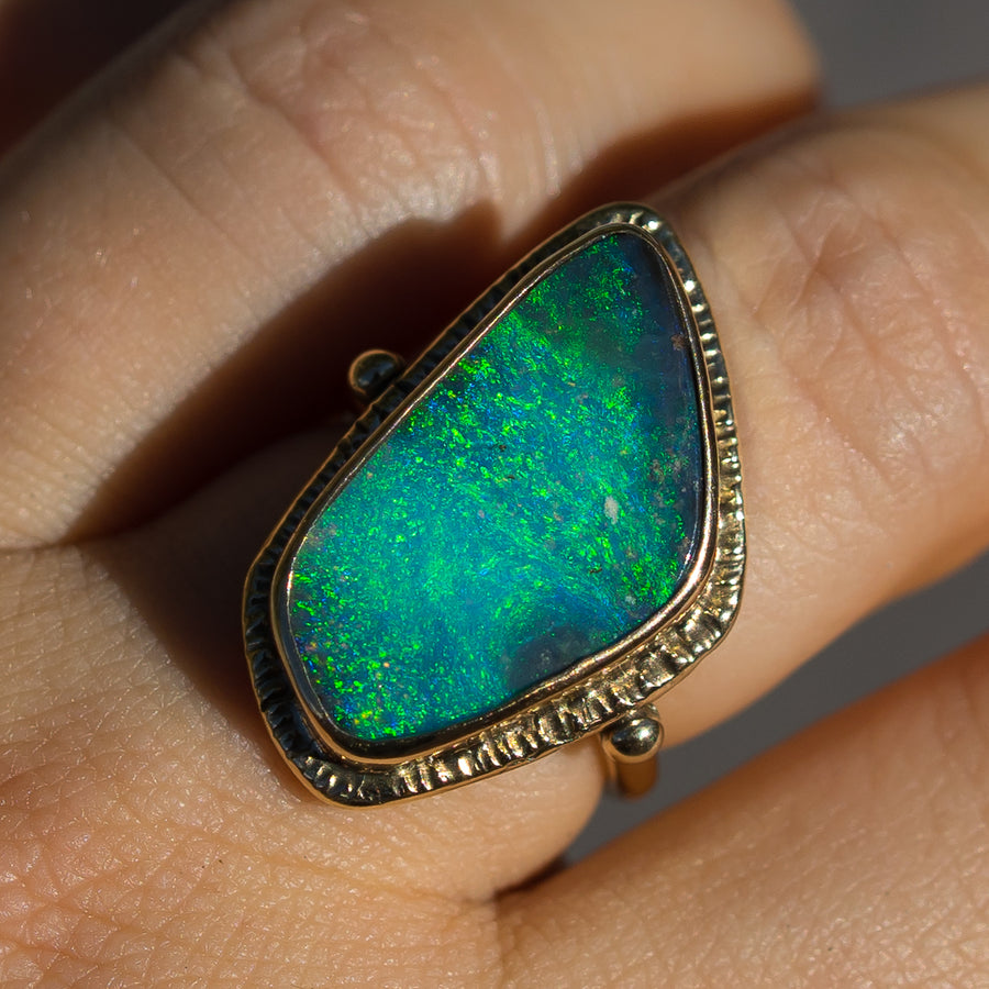 handmade 14k gold opal ring