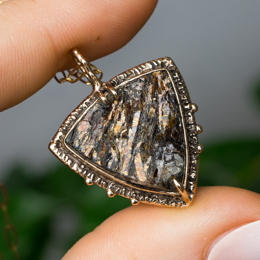 AVAILABLE PRE-ORDER- Raw Astrophyllite Bronze Pendant