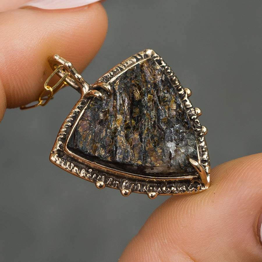 AVAILABLE PRE-ORDER- Raw Astrophyllite Bronze Pendant
