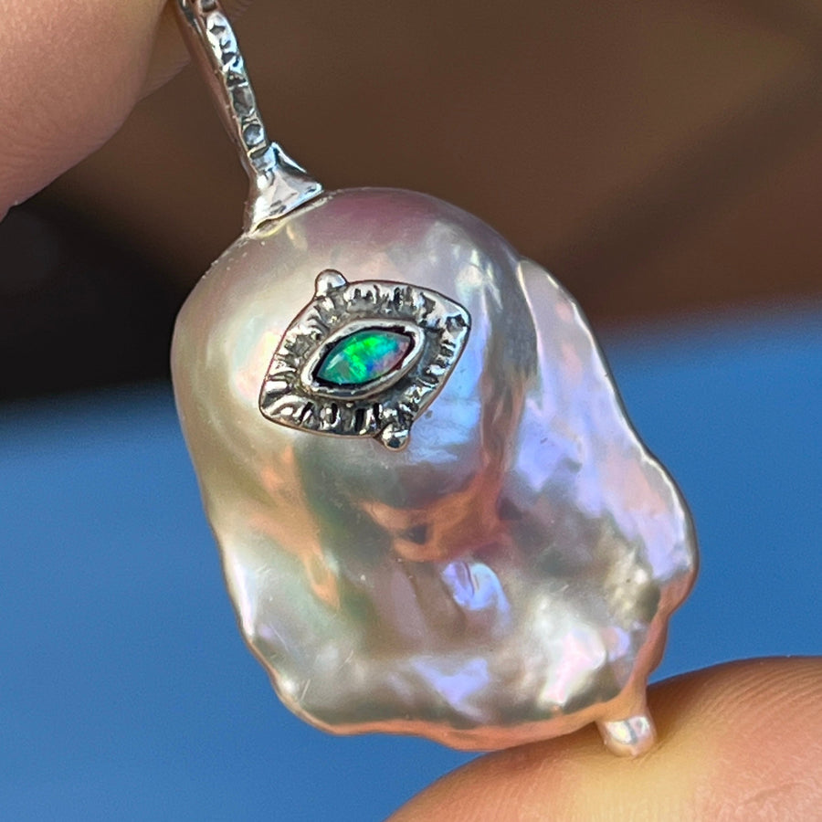 PRE-ORDER FOR SUSAN- Baroque Pearl & Opal Pendant