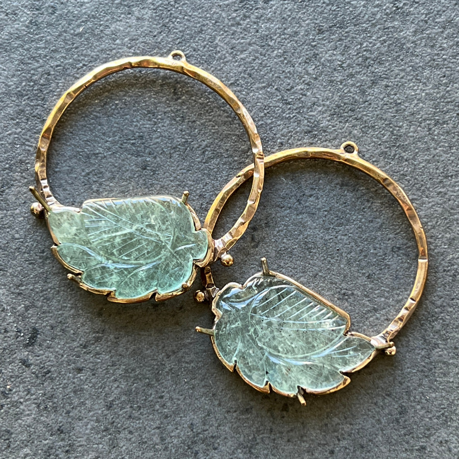 PRE-ORDER FOR EVA- Carved Aquamarine Bronze Hoop Earrings
